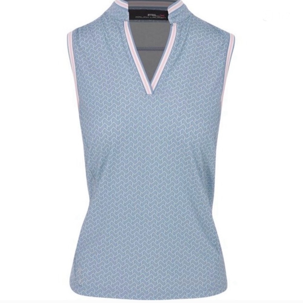 NWT RLX Ralph Lauren Polo Golf
Women's Sleeveless Chevron Polo Shirt, blue